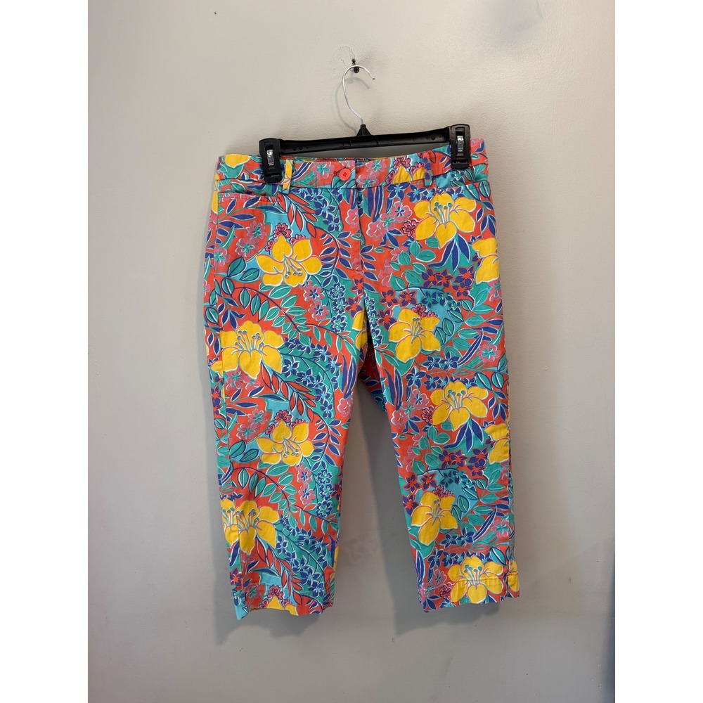 Talbots Perfect Skimmer Pants Womens 10P Multicolor Tropical Floral Crop Stretch